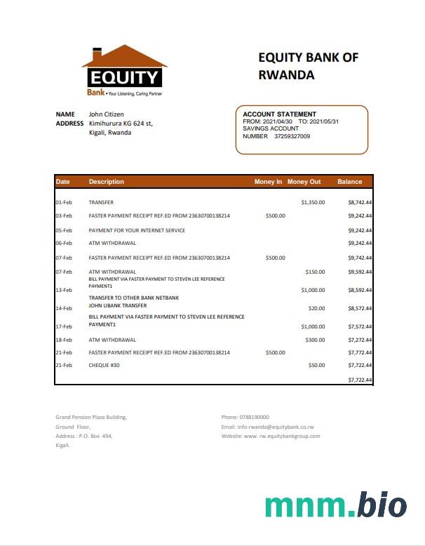 Rwanda Equity wyciąg bankowy łatwe do wypełnienia szablonu .xls i .format pliku pdf.1